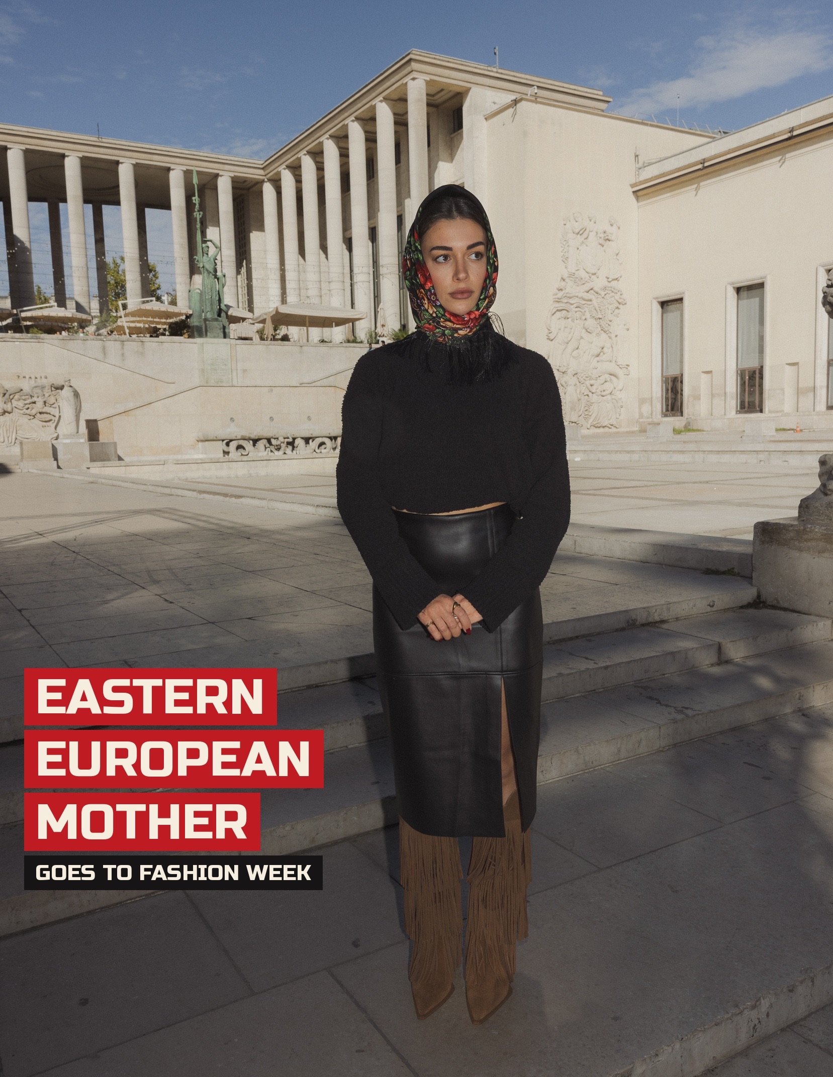 Eastern European Mother Goes to Fashion Week — title card, Cristina Cataman character series, Paris