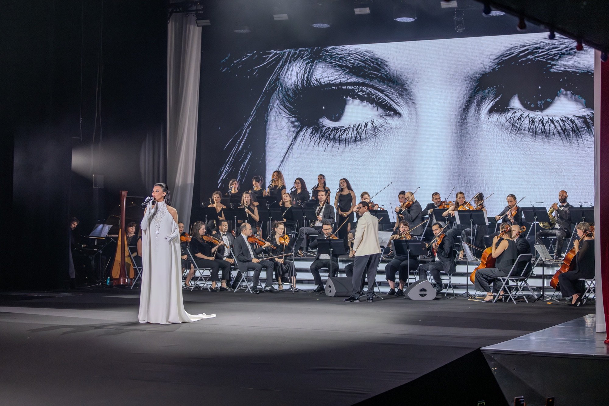 Dalida tribute at the Olympia — live orchestra and projection during the Stéphane Rolland show